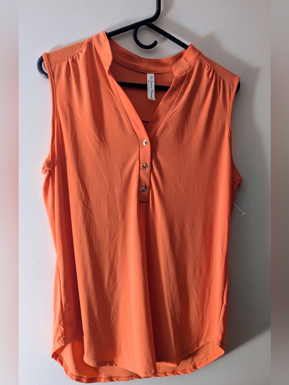PerSeption Concept Women'sSleeveless Orange V-Neck Button Front Top Stretchy XL